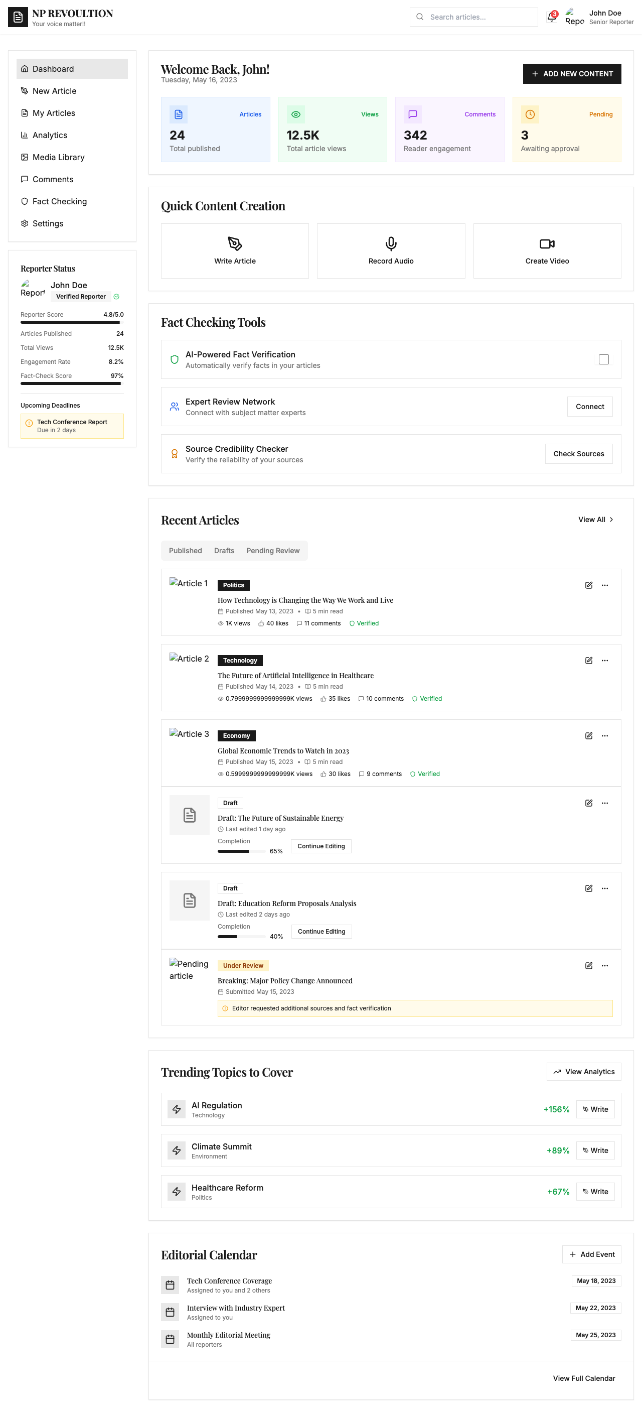 Reporter Dashboard